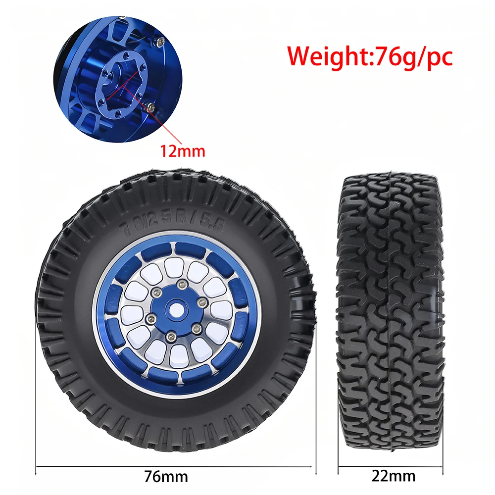 1.55-inch Metal Wheel Hub+rubber Tire For 1/10 Rc Rock Crawler Cars Axial Cc01 Tf02 Lc70 90069 D90  MJX Rgt Rc4wd