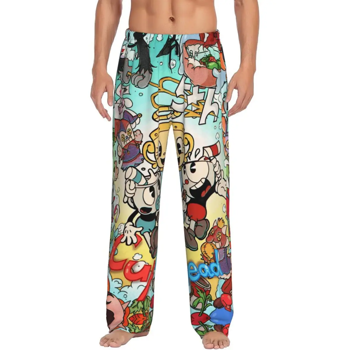 

Custom Cupheads Pajama Pants Sleepwear Men's Elastic Waistband Mugman Game Sleep Lounge Bottoms with Pockets