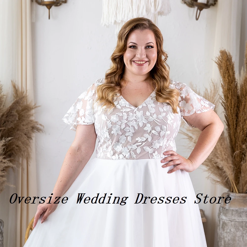 Vestidos de casamento sem alças com renda para mulheres, vestidos de noiva de manga curta, tule macio, plus size, verão, novo, 2024