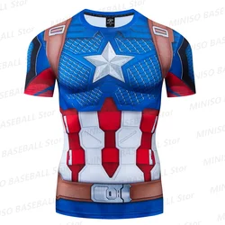 New Summer Boy Marvel Short Sleeve Sports Tee Superhero Captain America 3D Pattern Quick Drying Training Fitness Kid/Adult Top