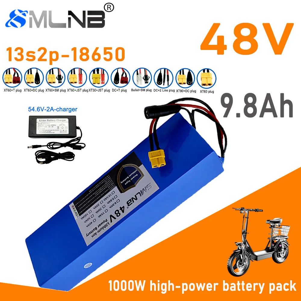 

13S2P 48V 9.8AH Lithium Ion Battery Pack with BMS -250W To 1000W Electric Vehicle Power Supply 54.6V Charger