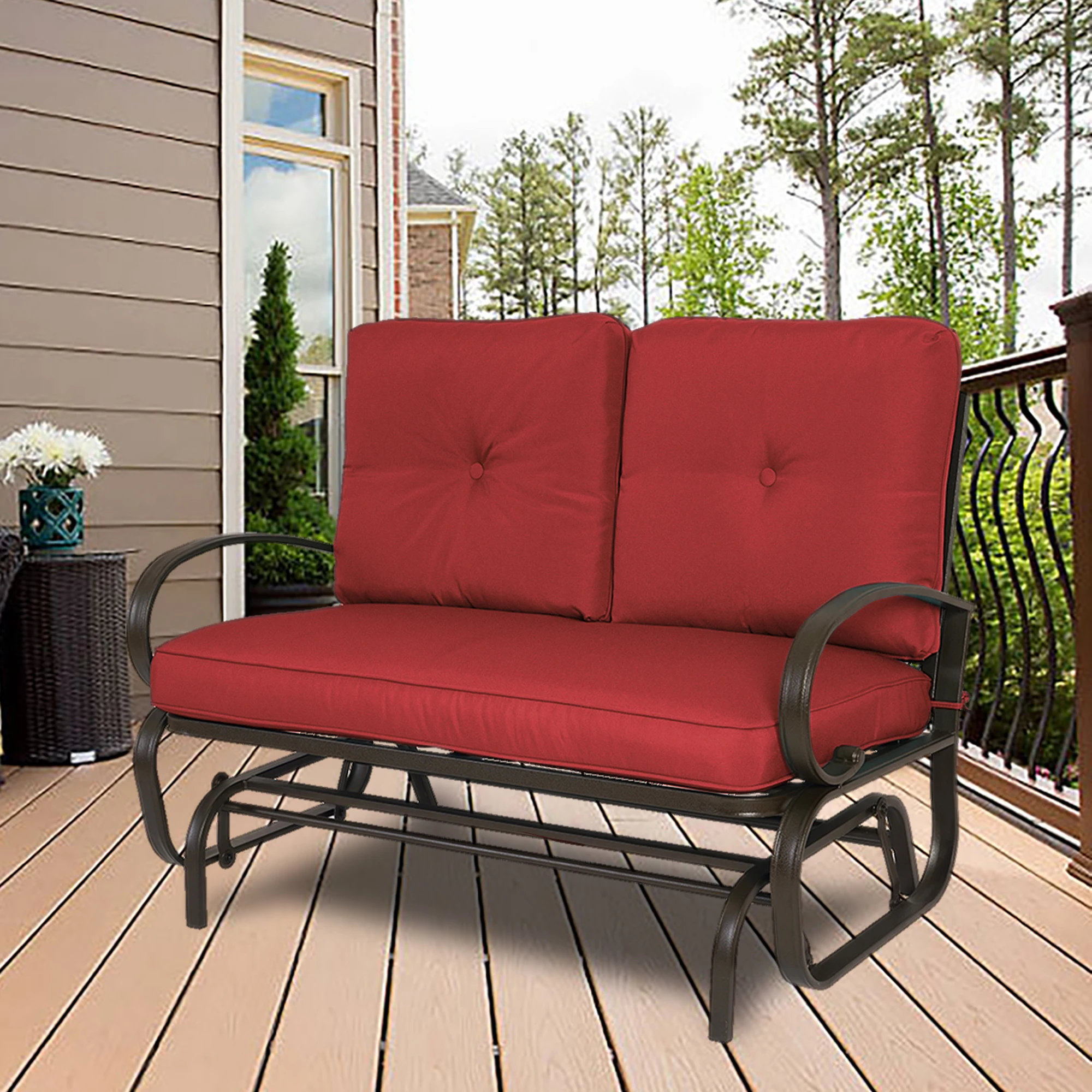 

Cozy Patio Glider Bench Outdoor Loveseat Rocking Swing with Sturdy Frame Cushioned Seats for Porch Yard Seating