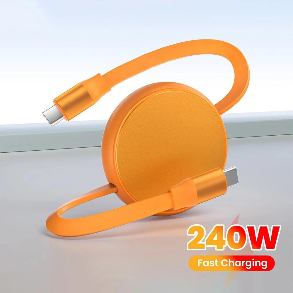 PD 240W USB C Retractable Data Cable USB Type C to Type C Fast Charging Cord USB C to USB C Cable For iPhone iPad MacBook Laptop