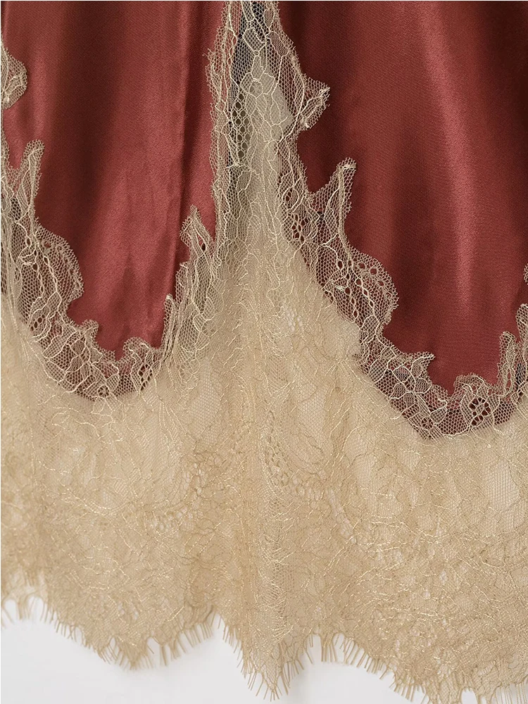 여성 랩 스커트 2025 여성 가을 패션 솔리드 컬러 새틴 레이스 스플라이스 하이 웨이스트 스커트 여성 우아한 파티 스커트