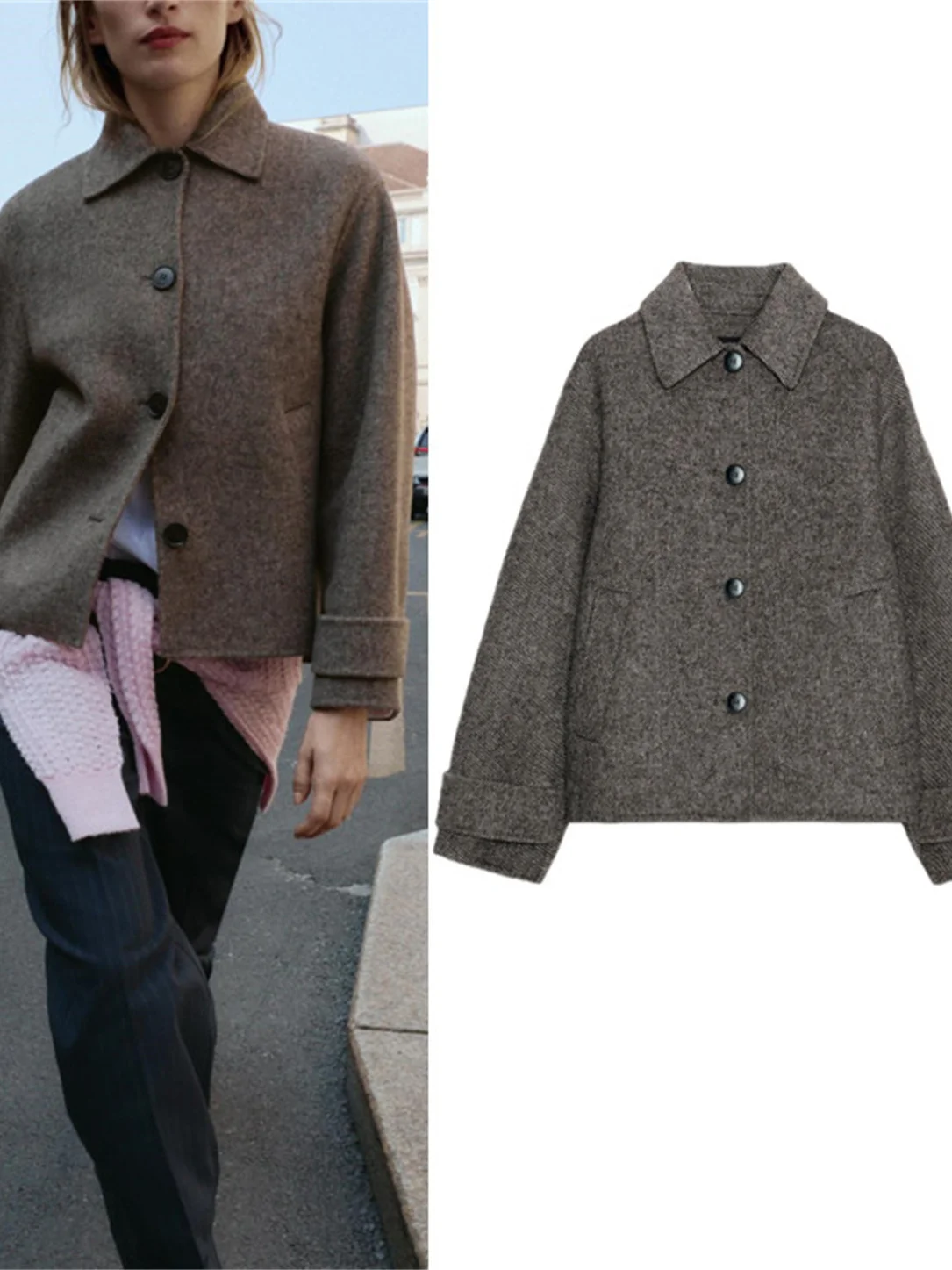 

Faionable Tweed ort Coat Jaet Women's Commuter Sle New Arrival Autumn Season Ladies Faion Outerwear Coat