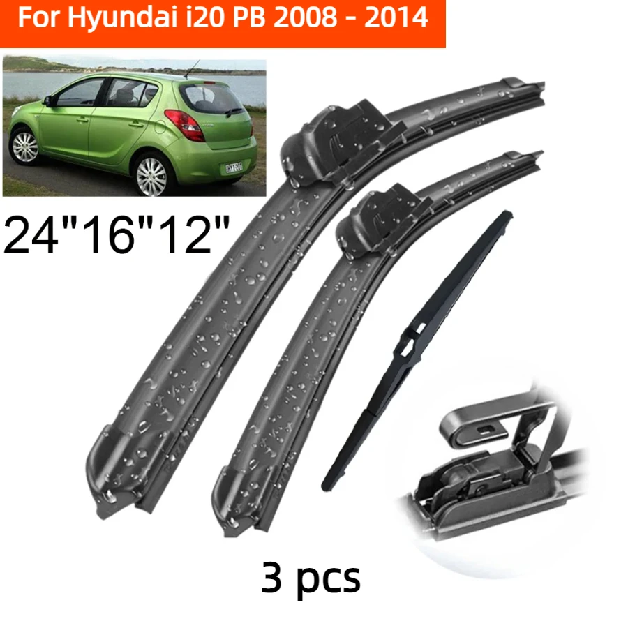 ZHANGU Wiper Front & Rear Wiper Blades Set Kit For Hyundai i20 PB 2008 - 2014 Windshield Windscreen Window Brushes 24