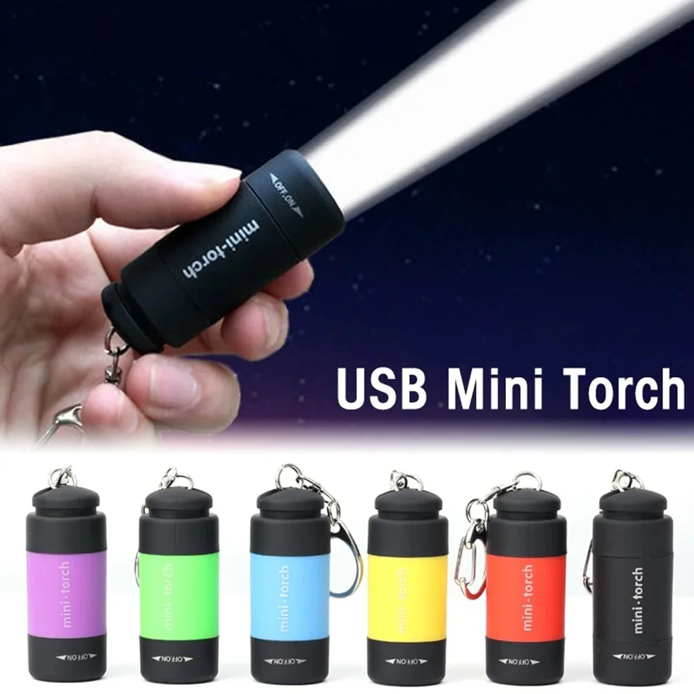 USB Rechargeable LED Multifunctional Strong Light Pocket  Flashlight Waterproof Outdoor Hiking Camping Mini Keychain Flashlight