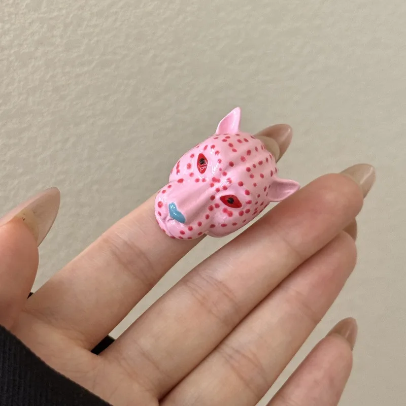 Retro Enamel Leopard Head Open Ring for Women