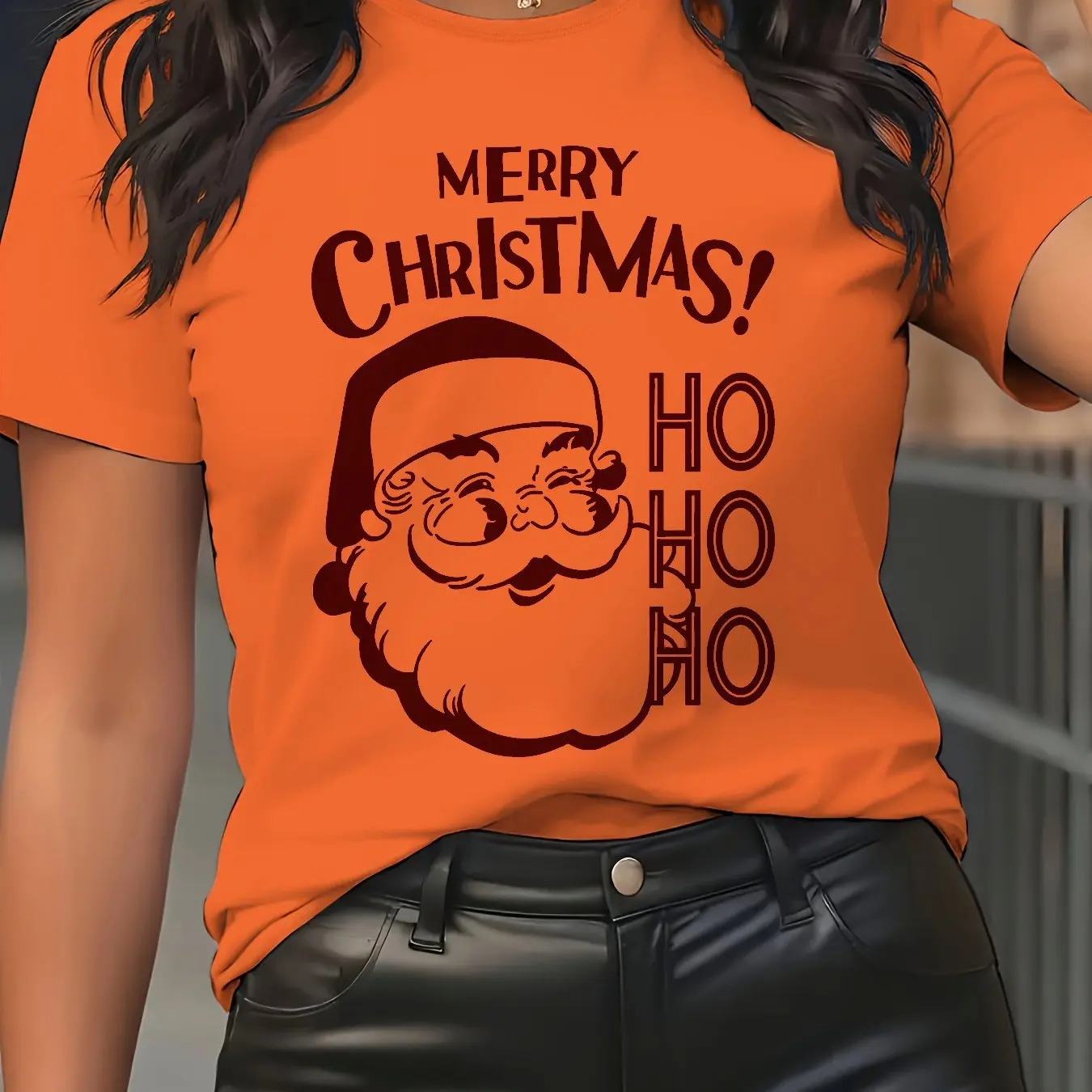 Santa Claus Print Women's T-shirt Personalization Christmas-Themed Party Short Sleeve Tops Street Daily Hip Hop Female Clothing