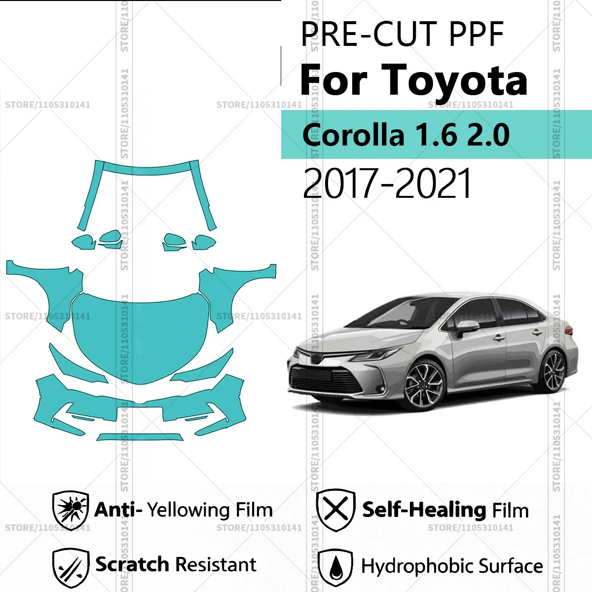 

Pre-Cut Paint Protection Film PPF Transparent Car Film Automotive PPF Front Kit For Toyota Corolla 1.6 2.0 2017-2021