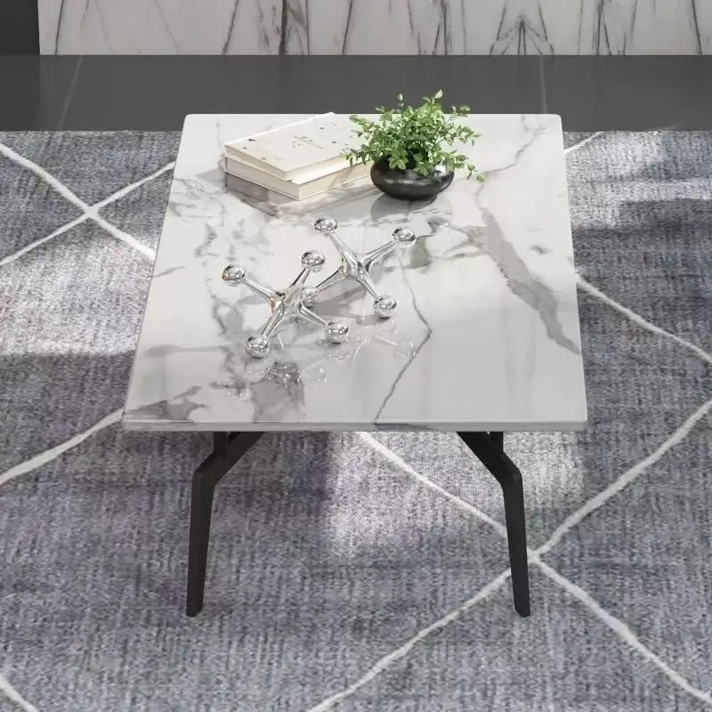 #Modern Wrought Iron Coffee Table with Marble Top Stone Dining Room Furniture for Home Use