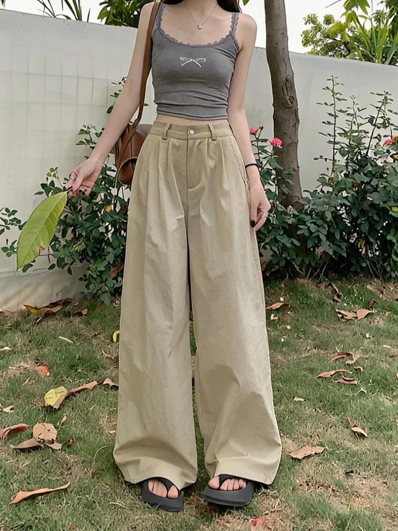 

plus Size Summer Slimming Wide Leg Pants Straight Casual Long Trousers Versatile Loose Fit Women's Fashion Casual Pants