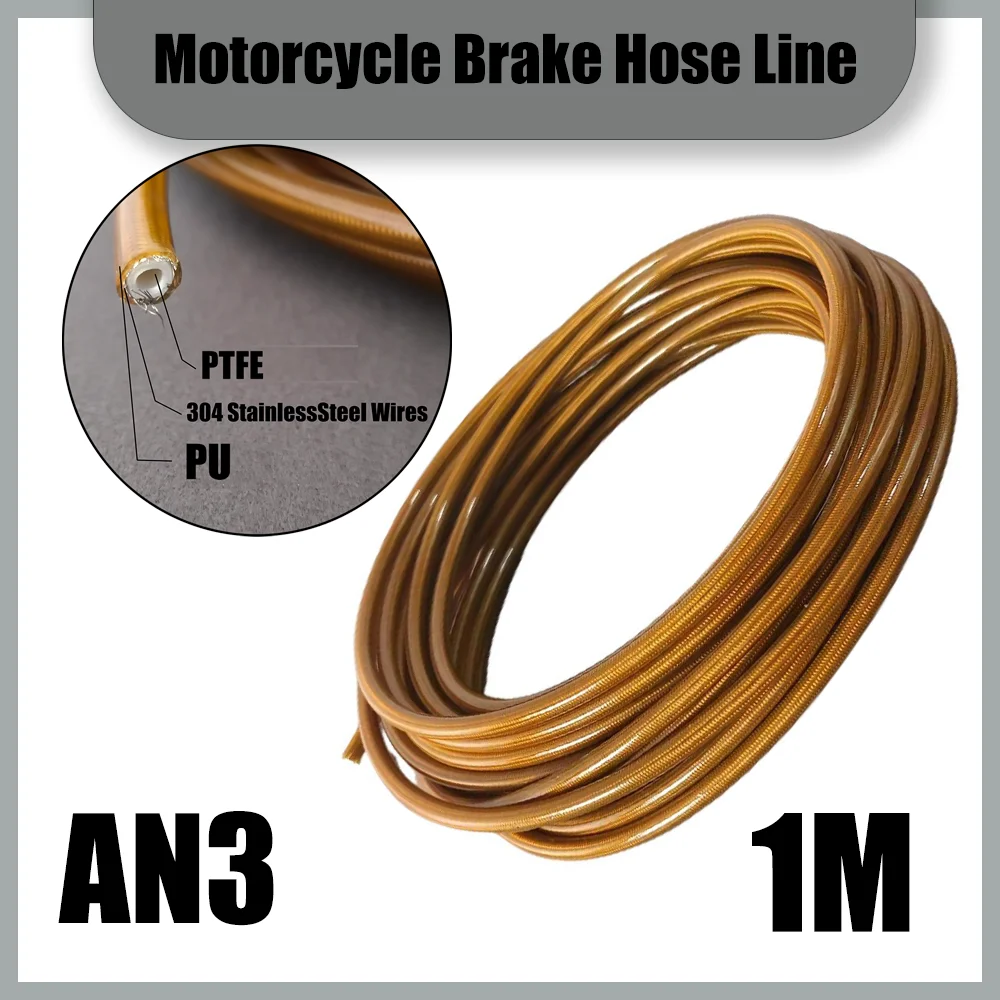 

1M AN3 Motorcycle Braided Stainless Steel Brake Line Hose Fluid Hydraulic Hose PTFE Brake Line Gas Oil Fuel Tube Pipe