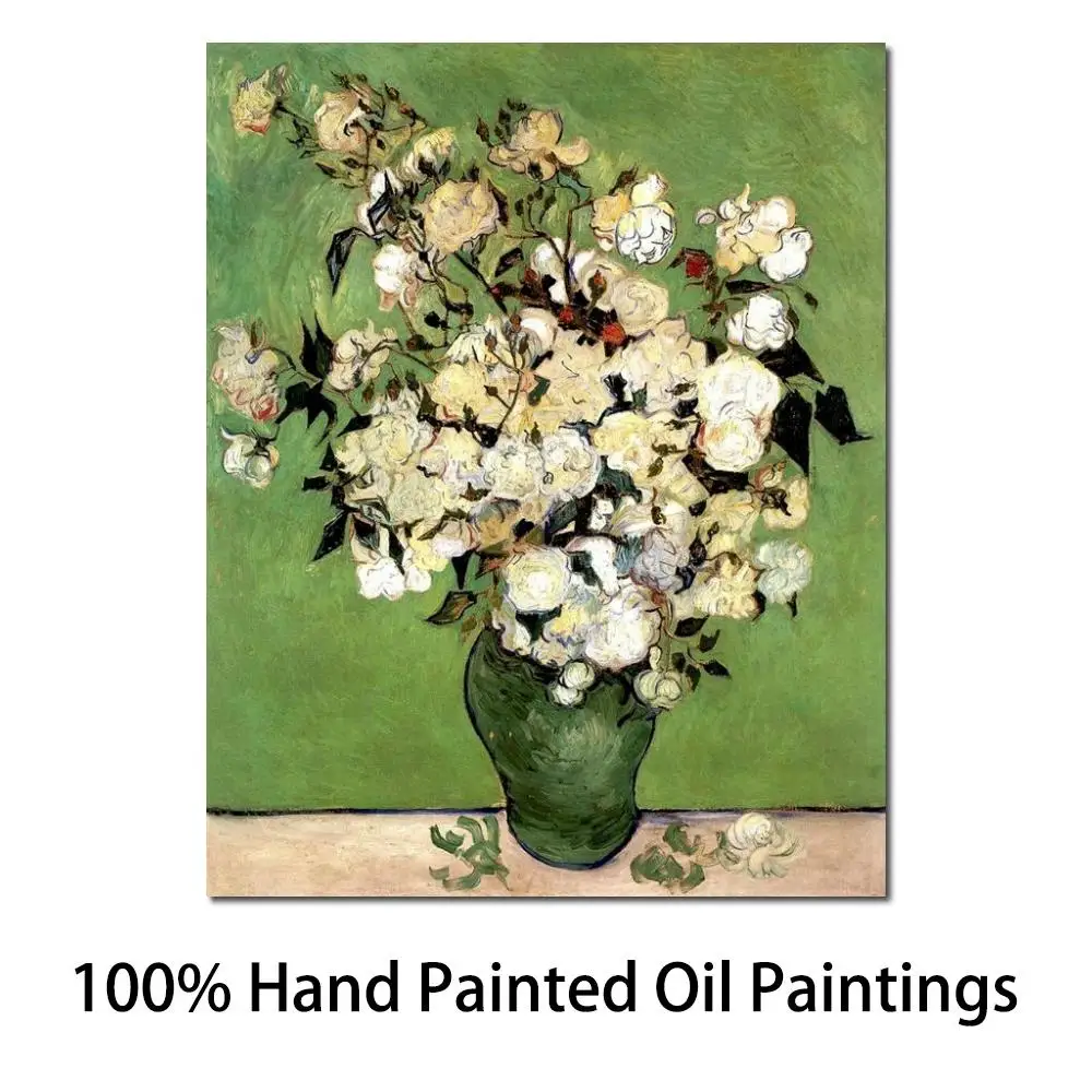 

Canvas Art Flower Painting Vase of Roses Hand Painted Vincent Van Gogh Artwork Oil Reproduction High Quality Bathroom Wall Decor