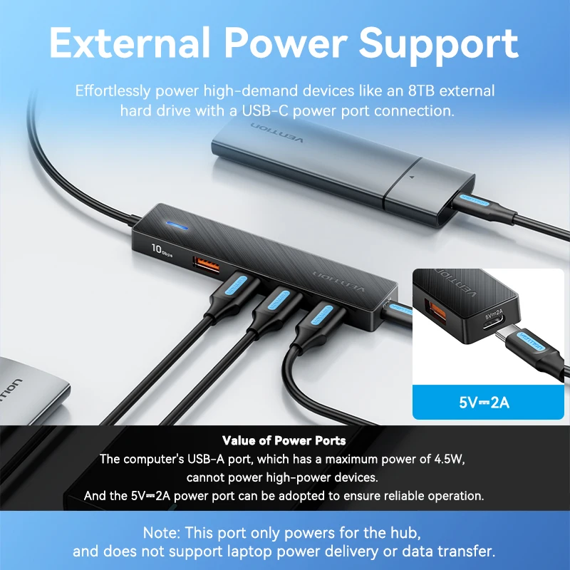 Vention USB 3.2 허브 4포트 10Gbps Type C to USB-C 3.2 Gen 멀티포트 어댑터 MacBook Pro Air M1 노트북 데스크탑 PC 스플리터용