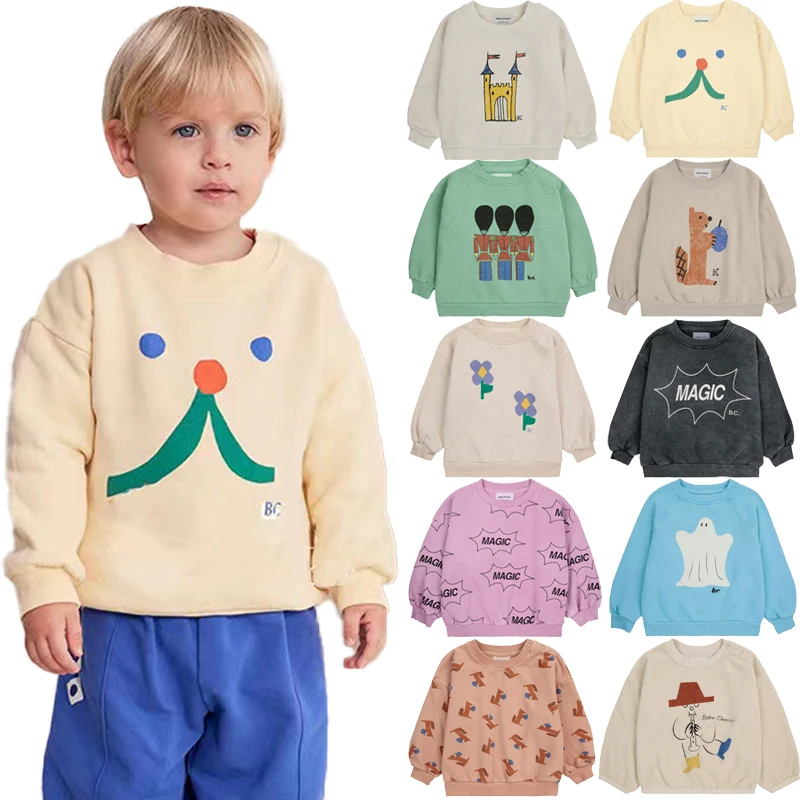 2024 New Autumn Winter Girl Boys Long Sleeved T-shirt Kids Blue Sweatshirt Male Baby, Female Baby Casual Top