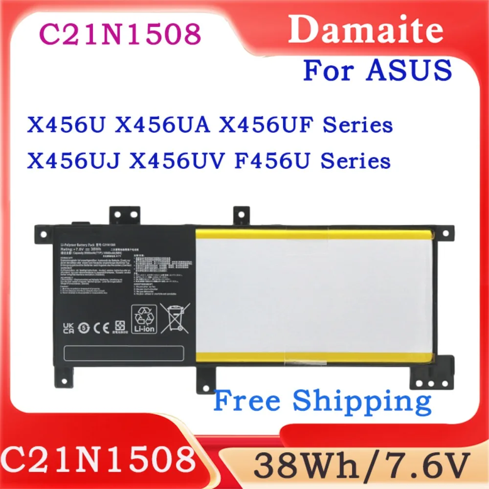 New C21N1508 38Wh 7.6V Laptop Battery For ASUS X456U X456UA X456UR X456UV A456U X456UB X456UF X456UJ F456U F456UV K456U R457U