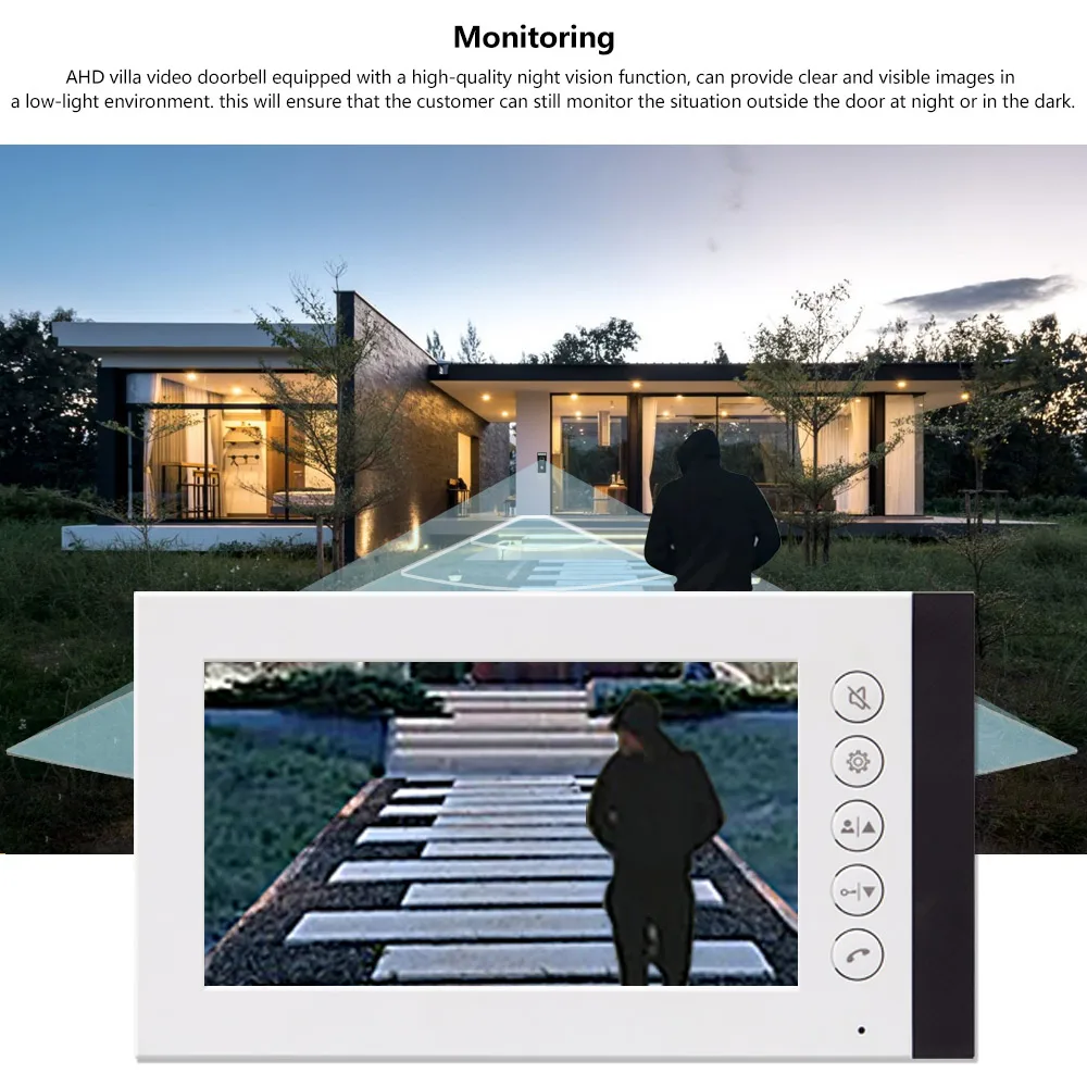 Timbre Visual con pantalla IPS de 7 pulgadas, intercomunicador con vídeo para puerta, AHD, gran angular, Visor de seguridad para el hogar