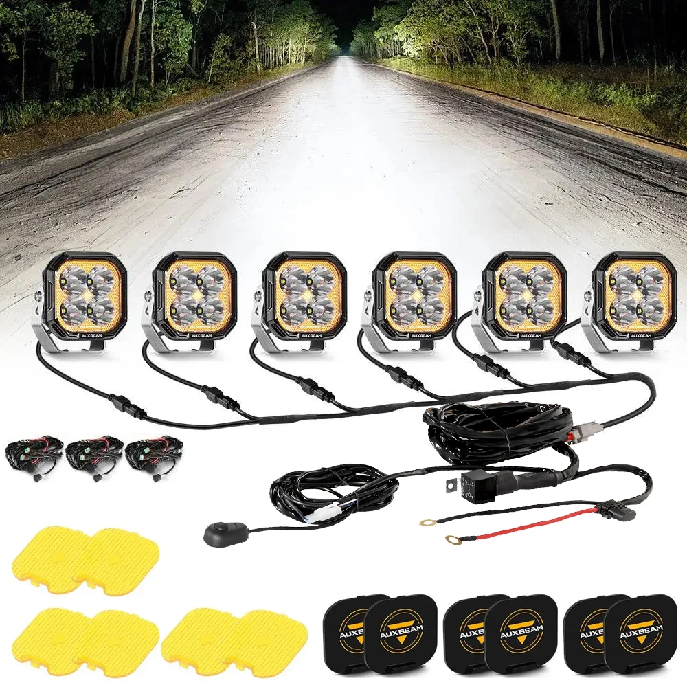 

AUXBEAM 6Pcs 3INCH 100W LED POD LIGHTS with Wire Harness COLOR PLAY SERIES OFF ROAD LIGHTS WHITE DRL & AMBER TURN SIGNAL LIGHTS