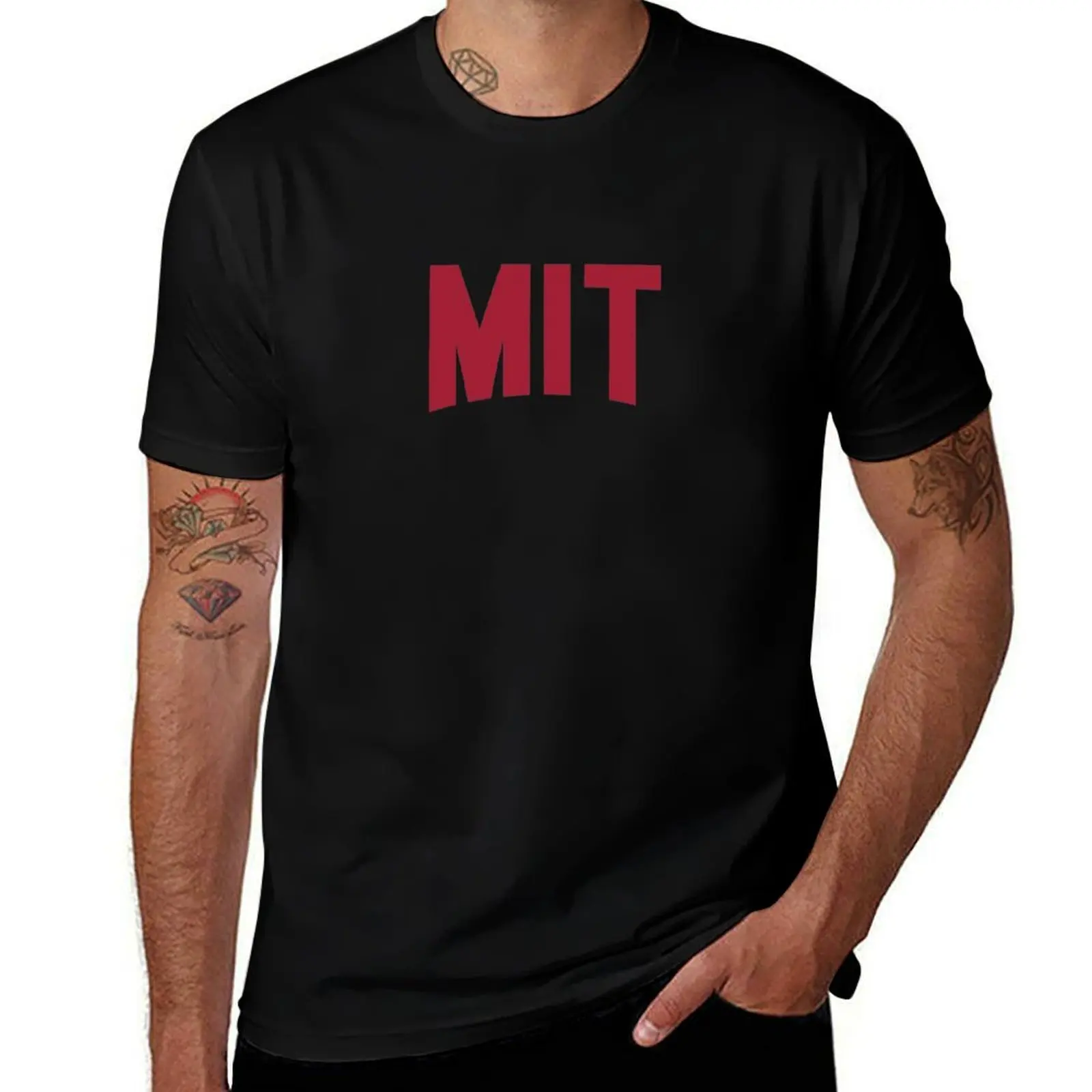 MIT Collegiate Block T-Shirt Simple Line Art Print Tee T-Shirt