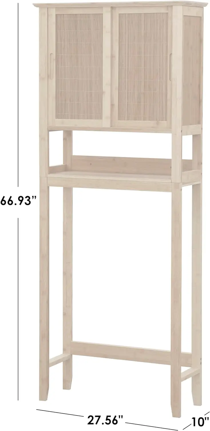 Over The Toilet Storage with 1 Enclosed and 1 Open Shelf, 66.93 x 10 x 27.56, Natural