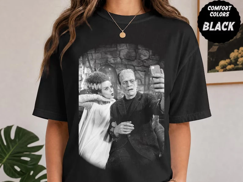 Monster Selfie Club Shirt | Frankenstein & Bride Funny Halloween Tee | Comfort Colors Graphic Shirt
