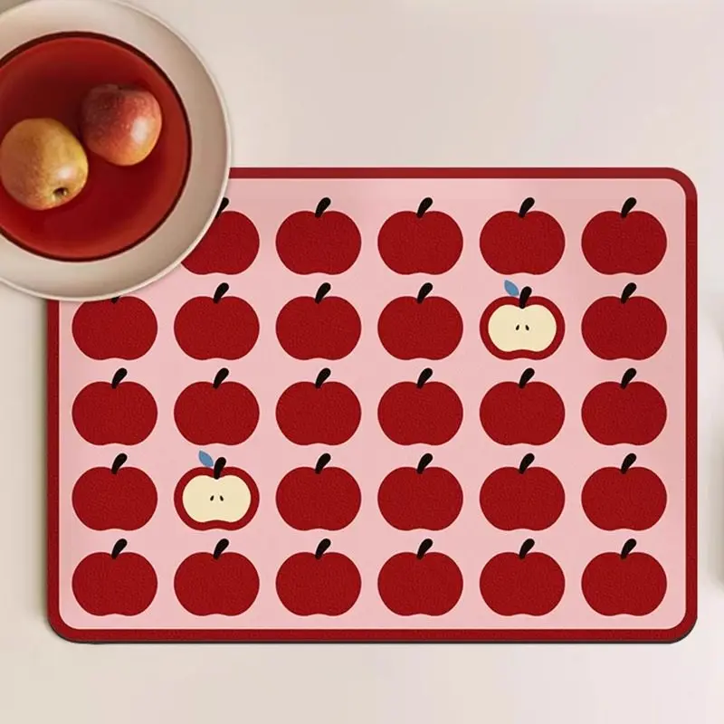 Cute Fruit Pattern Kitchen Countertop Mat Super Absorbent Drainage Pad for Dish Drying & Table Protection