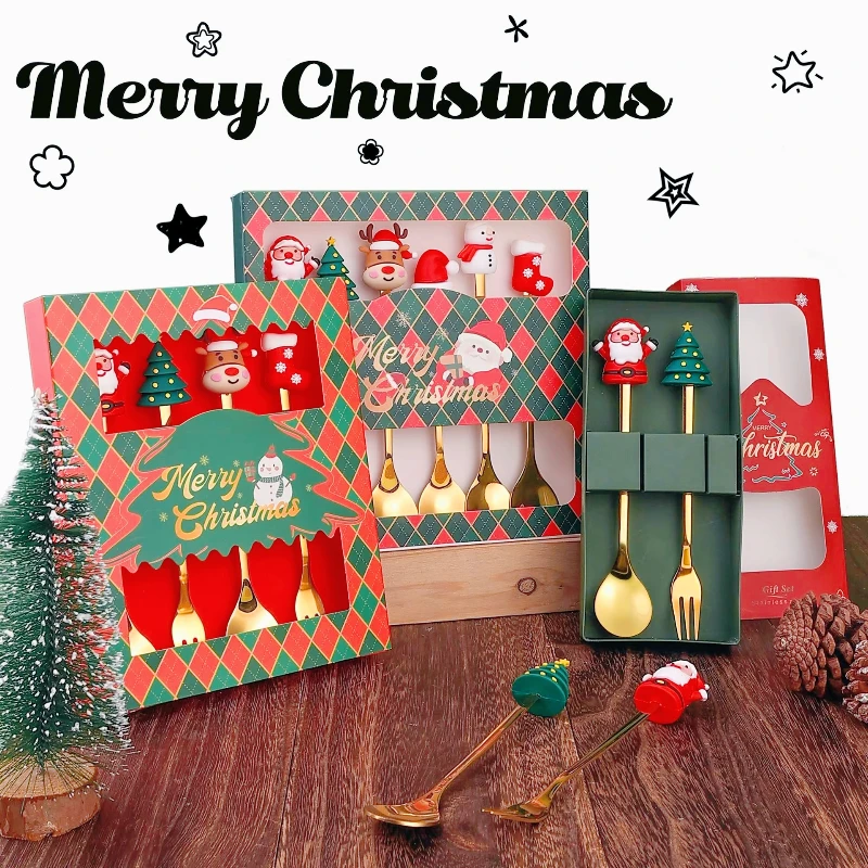 

Luxury retro modern Christmas gifts high-end 410 stainless steel fork and spoon tableware gift set