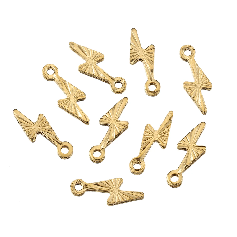 50pcs Stainless Steel Small Snowflake Round Lightning Charms Gold Plated Earrings Jewelry Making DIY Supplies Bulk Wholesale