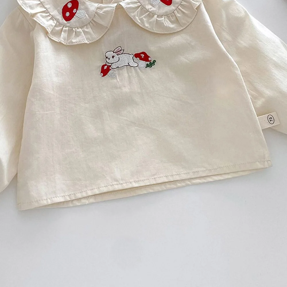 Toddler Girl Long Sleeve Tops Peter Pan Collar Ruffles Embroidery Princess Birthday Kids Boutique Clothing Girls Blouse