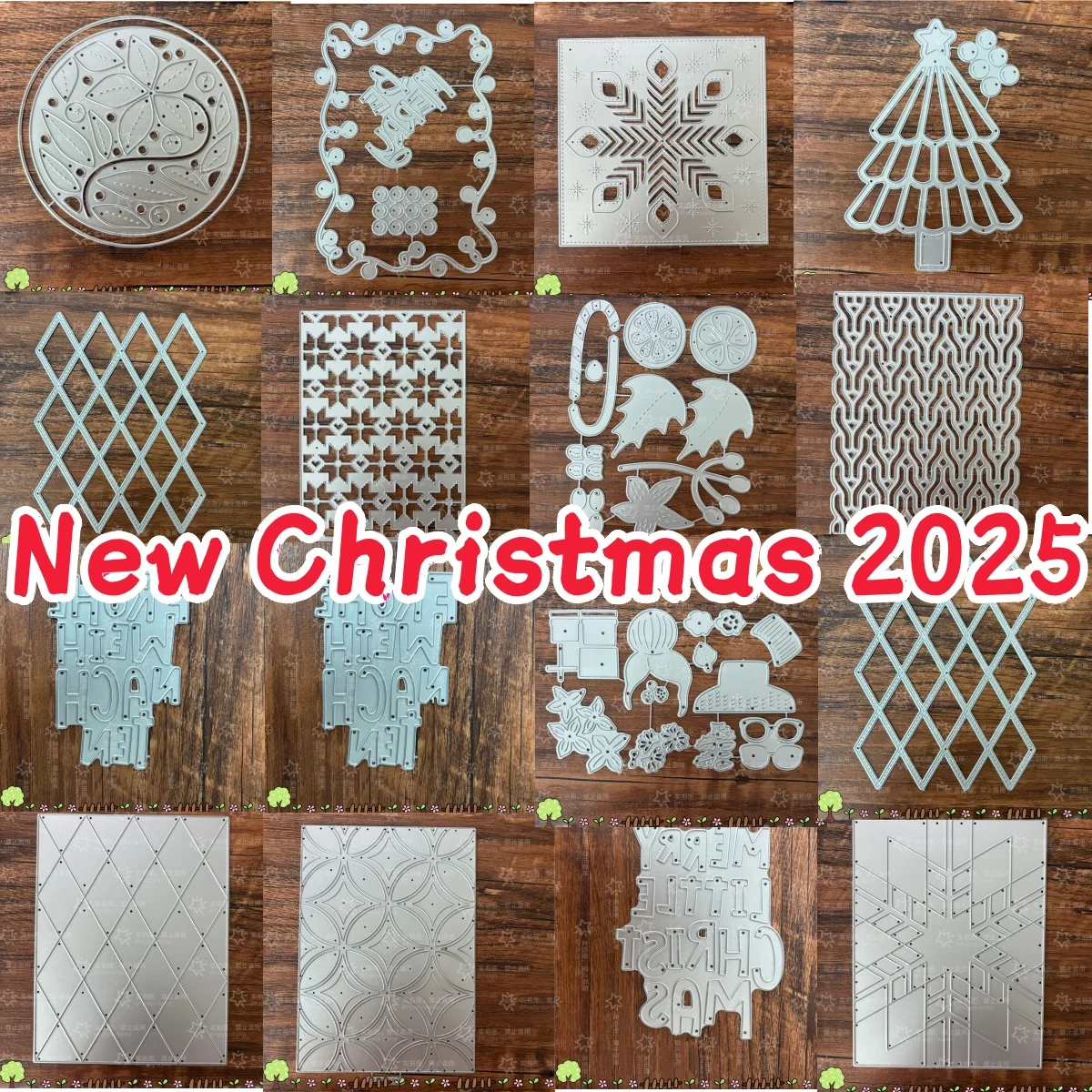 

2025 Christmas Tree Poinsettia Snowflake Star Background Metal Cutting Dies for DIY Making Gift Card Scrapbook Embossed Craft