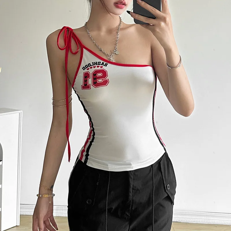 

Cross-Border Sle Slim Fit oulder Off-oulder Hot Girl Letter Print Csole Base Layer Women's Summer New Arrival