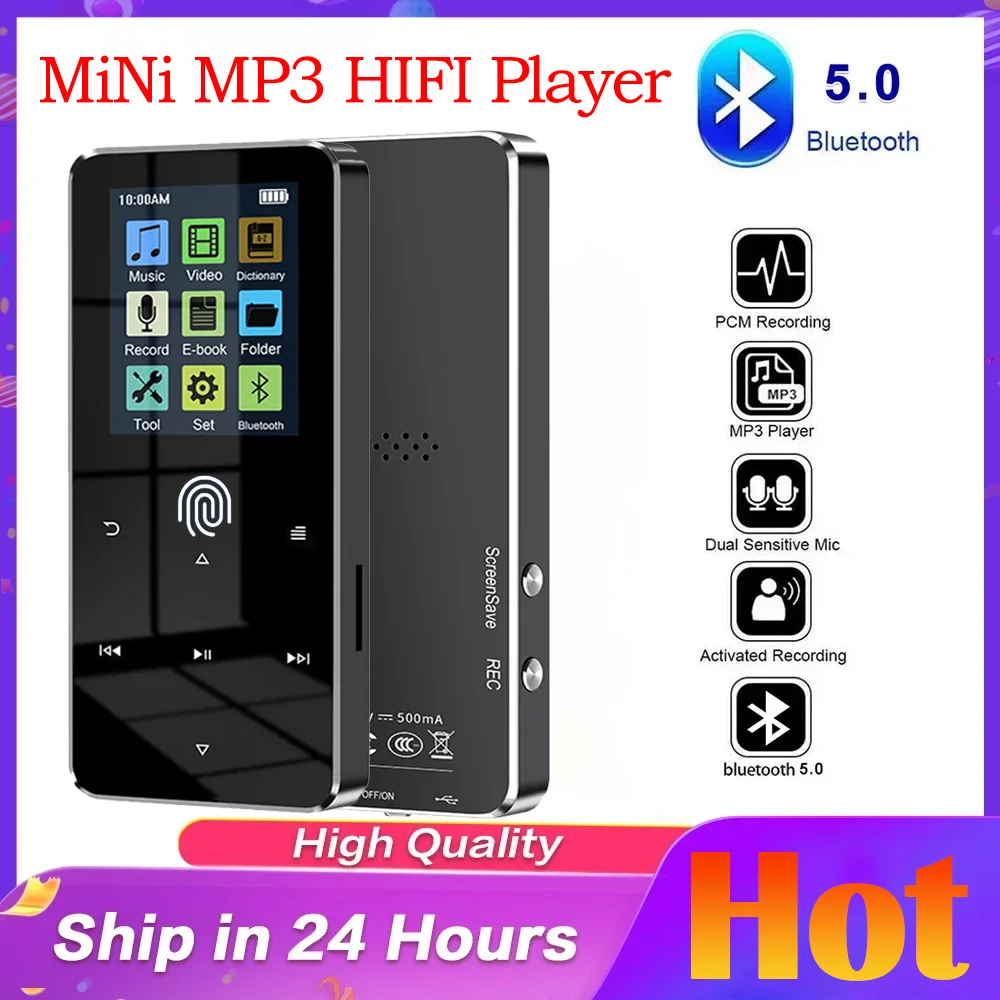 

1.8 Inch Metal Touch MP3 MP4 Music Player With Bluetooth 5.0 Built-in Speaker E-Book Alarm Clock Hifi Player Student Walkman