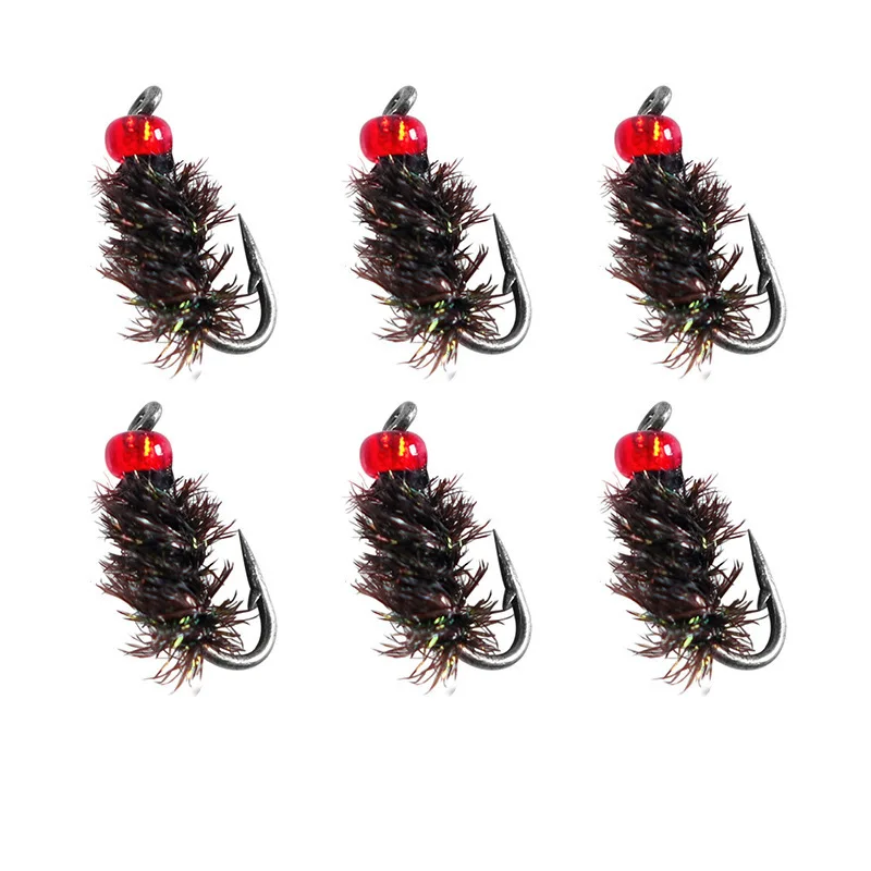 10pcs Insect Flies Hook Fly Fishing Lure Peacock Feather Glass Bead Head Nymph Scud Midge Fly Trout Salmon Insect Bait