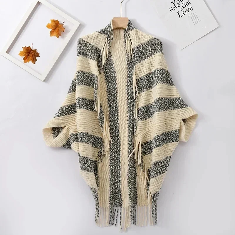

Autumn Winter New Color Matching Cloak Irregular Tassel Design Chenille Yarn Coat Cloak Shawl Female Ponchos Capes
