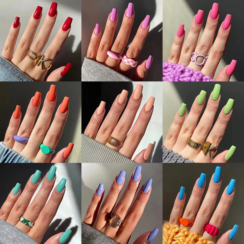 Simple Solid Color Detachable Red Blue Green Nude Color Short Ballet Finished Fake Art False Nails Press on Nails Glue Wholesale