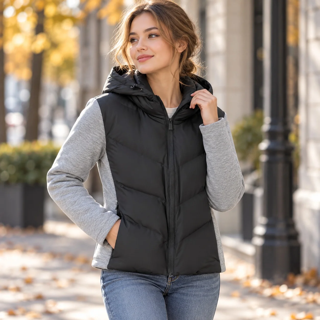 Hooded Thick Coat Regular Length Japanese Korean Casual with Autumn Regular Fit Elegant Long Sleeve Zipper Closure Women Jacket