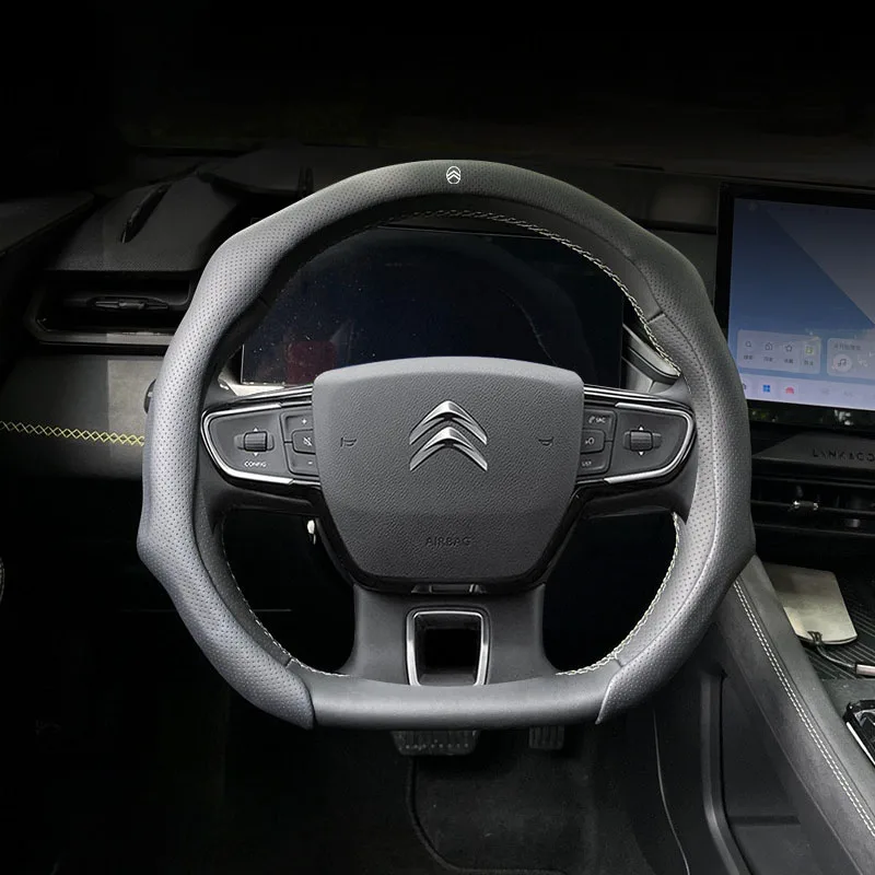 For Citroen C3C4C5 C6 VTS Xsara C-Crosser Berlingo Jumpy C-Elysee 37-38cm Leather Anti-slip Car Steering Wheel Cover Accessories