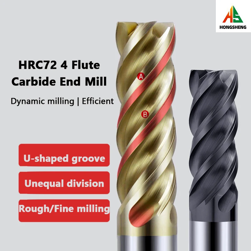 CNC Carbide End Mill HRC65 HRC68 Tungsten Cutter 4 Flute Metal Steel Unequal helix Machining Tool 1 2 34 5 6 7 8 9-20 Router Bit