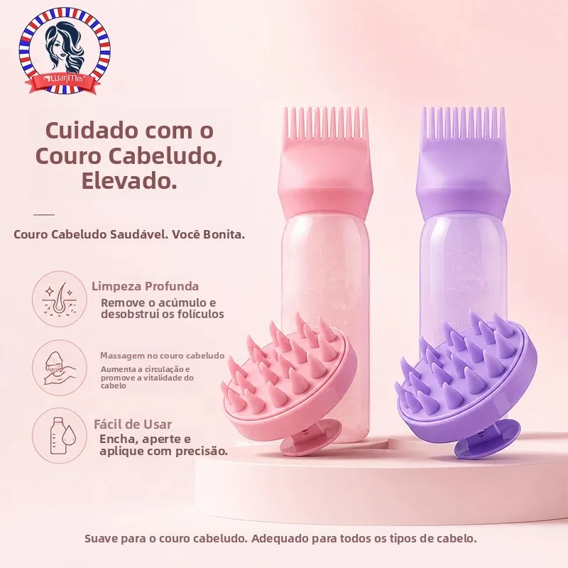 2 pçs/set pente de cabelo de silicone com aplicador de pente de raiz conjunto de garrafa aplicador de óleo de cabelo shampoo escova salão de beleza ferramentas de estilo de cabelo