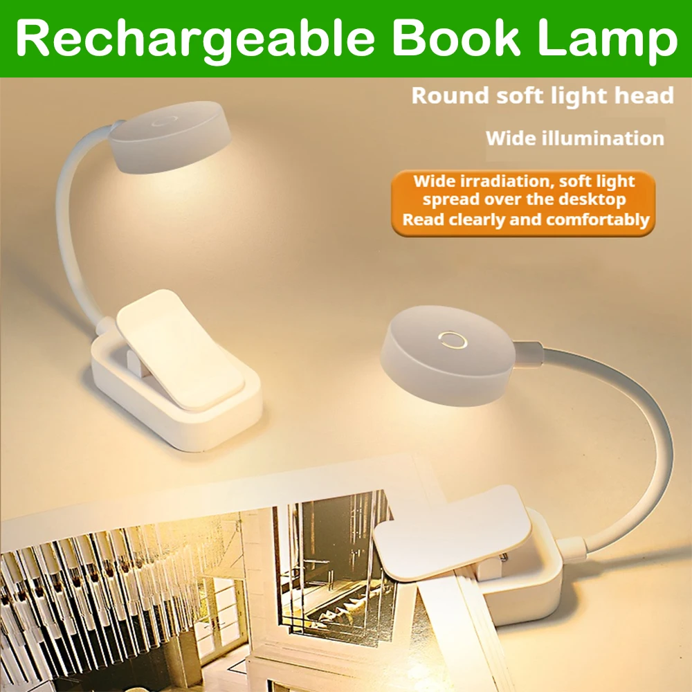Folding Mini Clip Book Lamp USB Rechargeable LED Night Light 3 Modes Eye Protection Stepless Dimmable Flexible Bedroom Reading