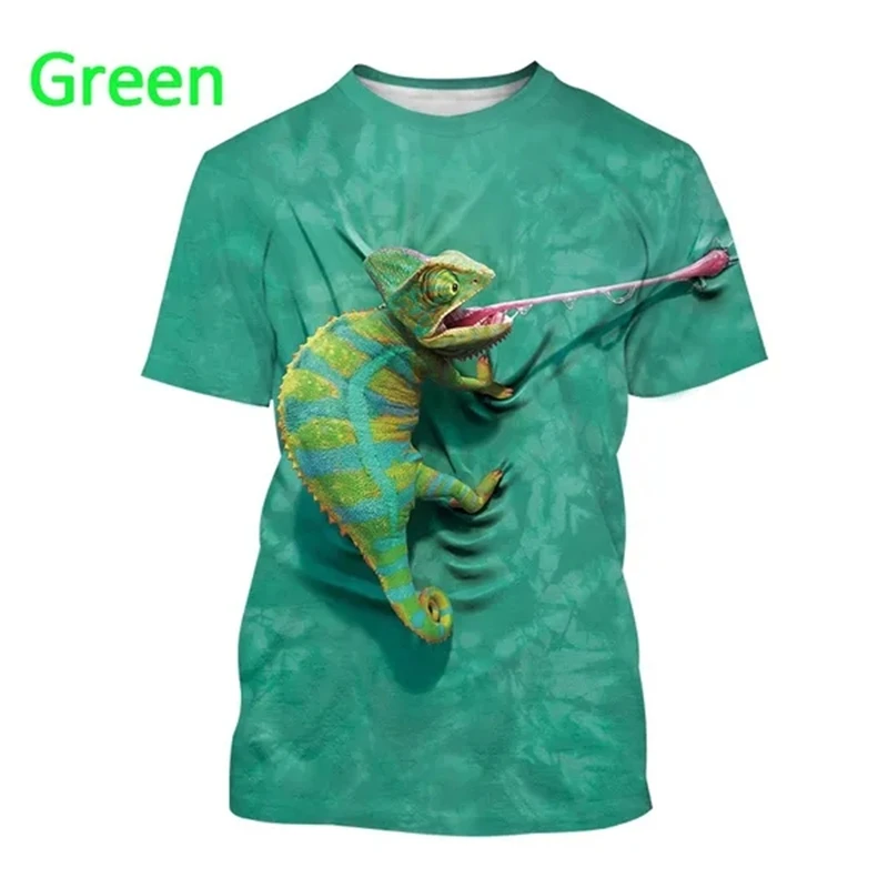 Summer New Fashion Chameleon Pattern T Shirts Womens Mens Fashion 3D Printed Funny Casual Short Sleeve T-Shirt Trendy Unisex Top