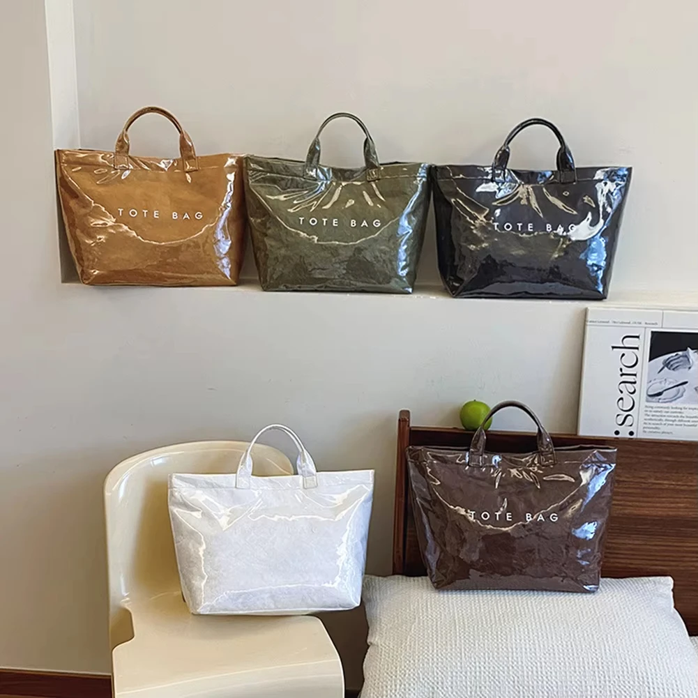 

PVC Zipper Tote Bag Kraft Paper Beach Hobo Style Carry All Travel Shopping Handbag Plastic Shoulder for Women Work & Travel