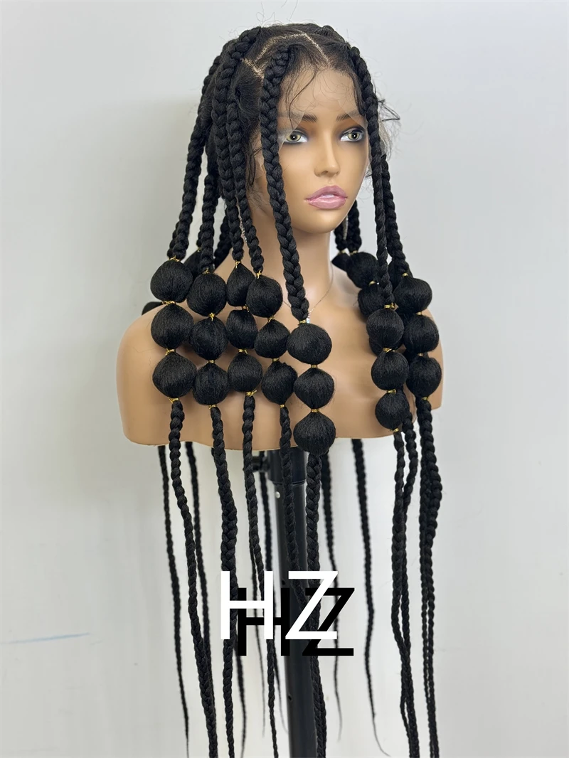 Pelucas trenzadas sintéticas de estilo largo, peluca llena de encaje HD, trenzas en caja sin nudos, pelucas para mujeres negras, pelucas de cabello trenzado africano hechas a mano