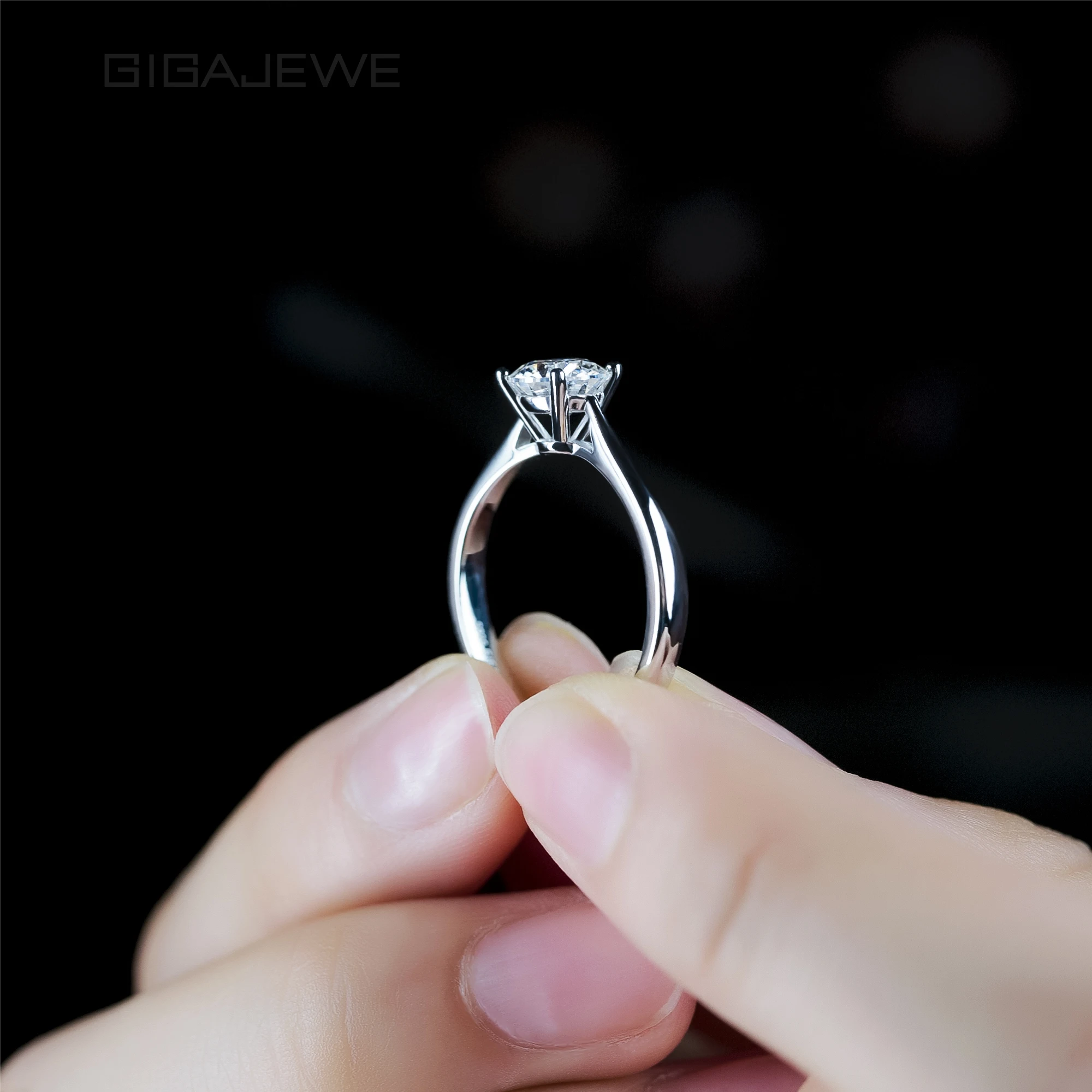 GIGAJEWE 1ct 6.5 مللي متر قطع مستديرة D VVS1 مويسانيتي 925 خاتم فضة الماس اختبار اجتاز موضة مخلب إعداد فتاة النساء هدية #3