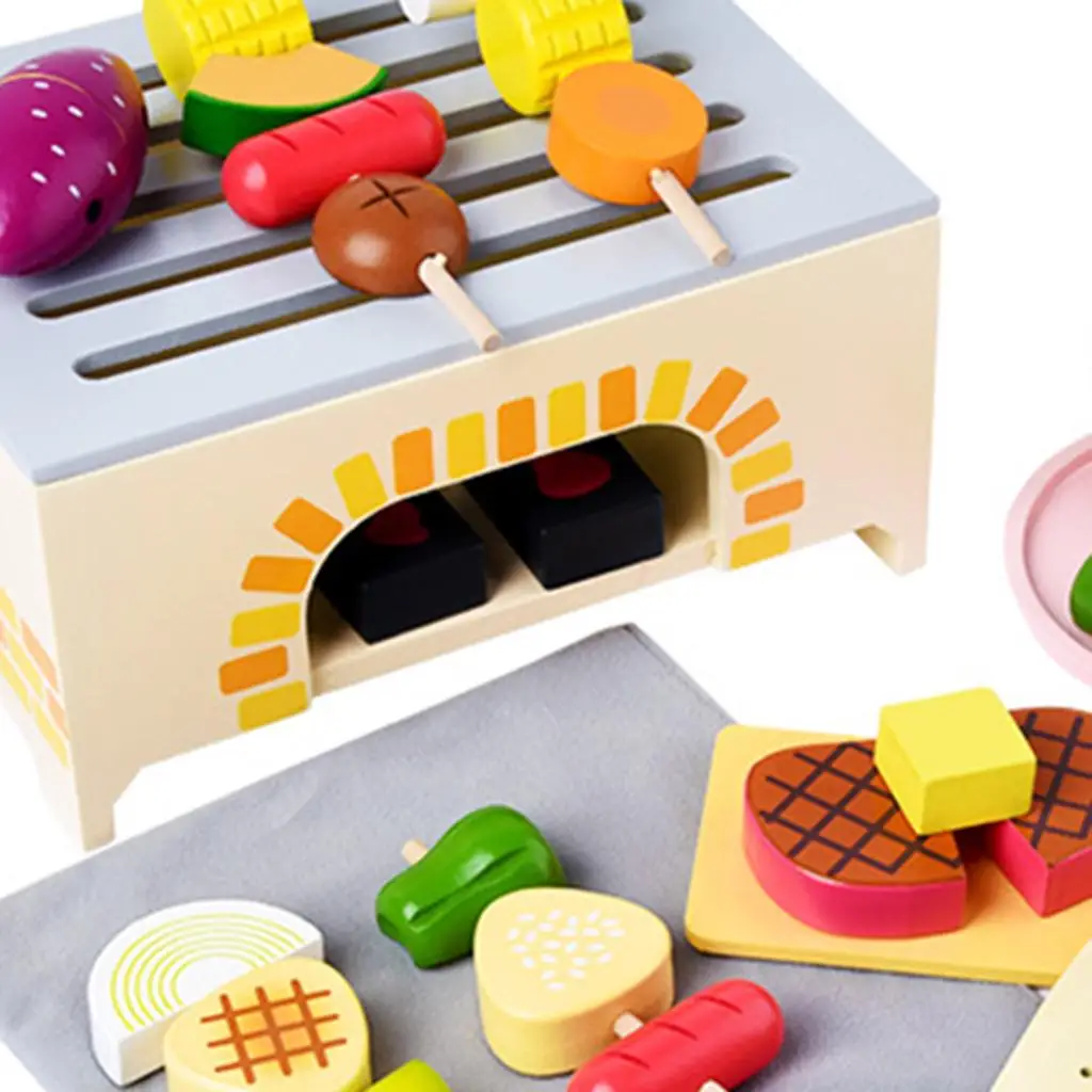 Juego de juguetes para niños pequeños, juego de barbacoa, juguetes artesanales de madera