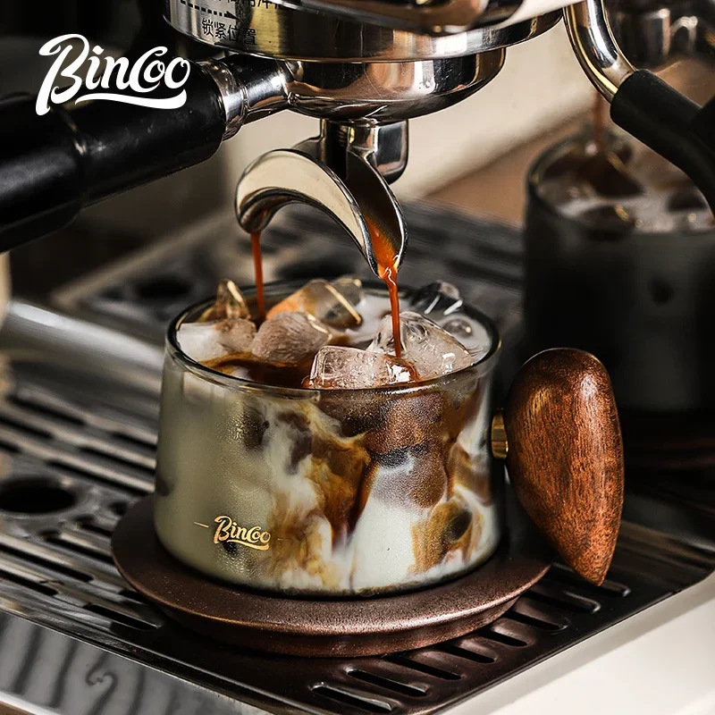 

Набор кофейных чашек и посуды из боросиликатного стекла Bincoo с ручкой, чашка для завтрака с молоком, деревянный поднос, аксессуары в стиле ретро