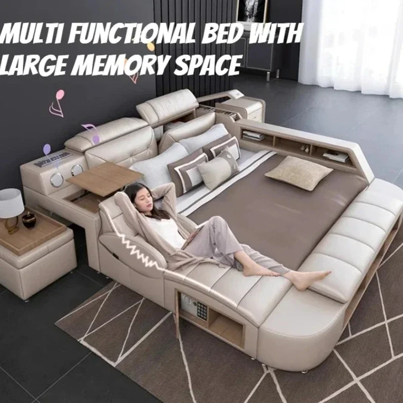 180x200cm Queen Double Bed Headboard Bedroom Decor King Size Luxury Frames Multifunction Bed Storage Wood Modern Home Furniture