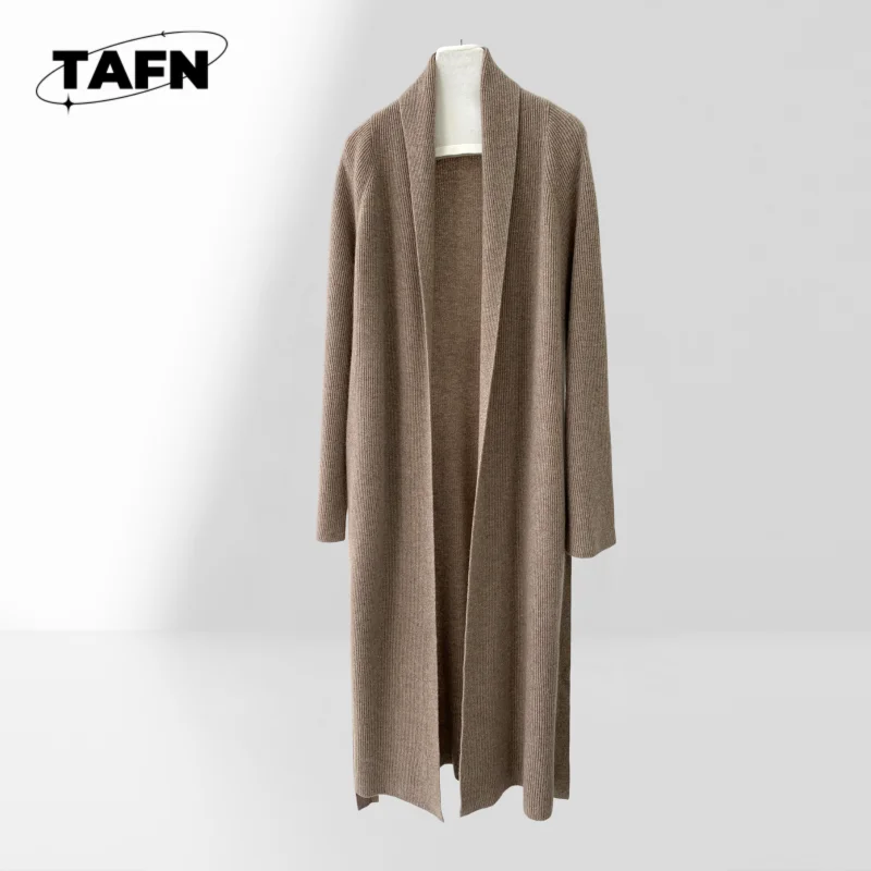 100% Cashere Women's Casual Longline Trench Coat Relaxed Fit Long Sleeve Overcoat Street Style Overcoat with Lapel Design AJ1660