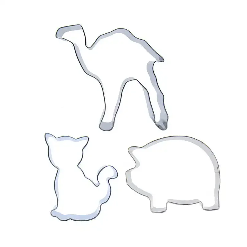 3 pcs Camel Little Cat pig Stainless steel Cookie cutter biscuit embossing machine Pastry soft candy molds Cake decorating Tools